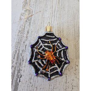 Old world OWC‎ glitter spider web glass ornament Xmas tree